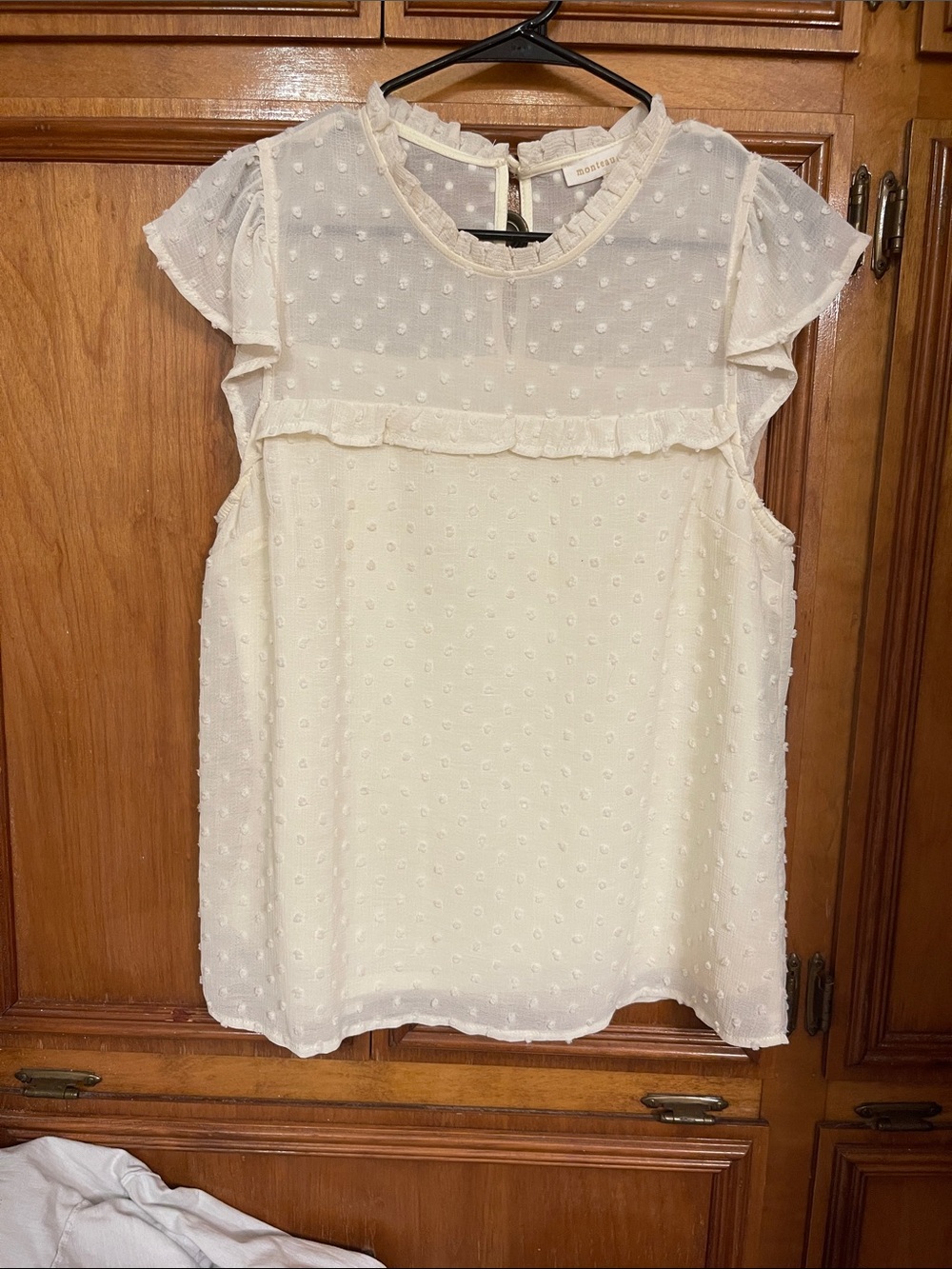Monteau Cream Swiss Dot Ruffle Top - Picture 1 of 8